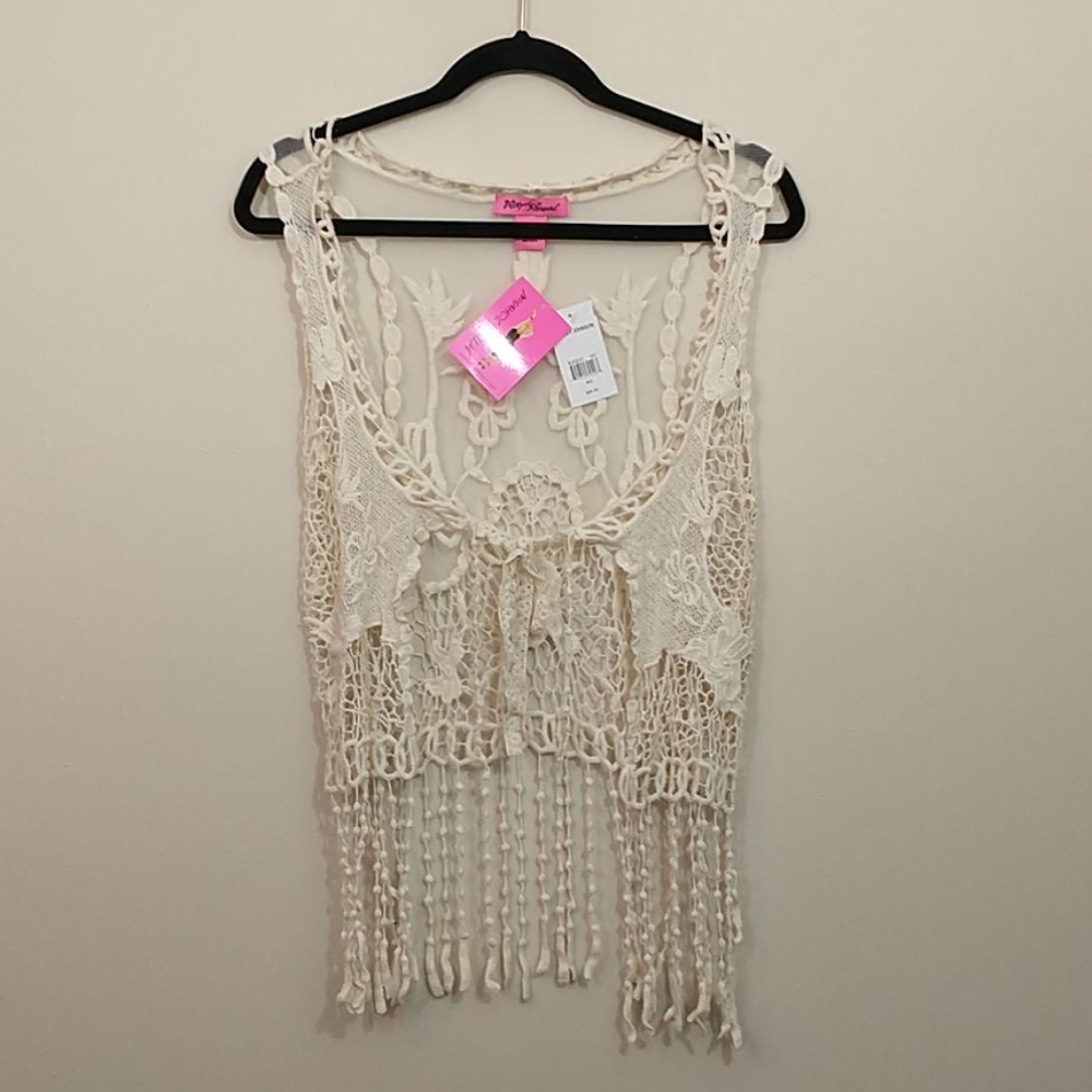 Betsey Johnson boho crocheted vest M/L ivory